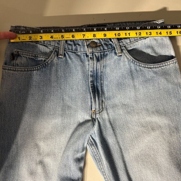 Todd Oldham Jeans 7x33 Blue Flare Leg Bell Bottom Mid Rise Denim 90s Y2K Hippie - Picture 11 of 15